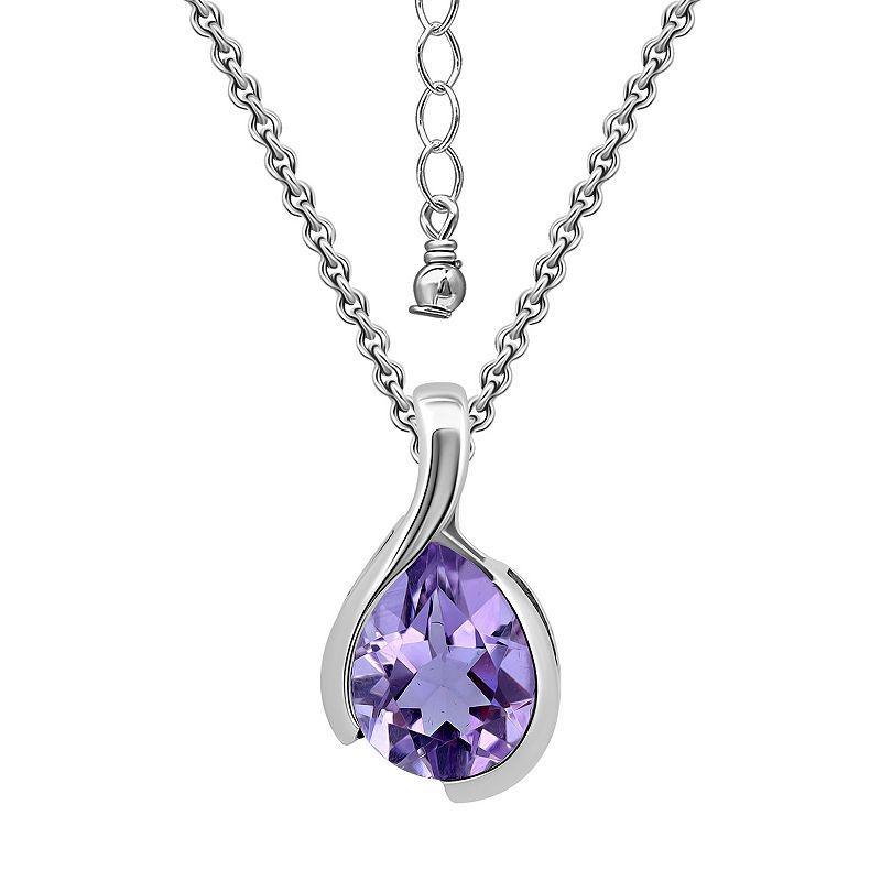 Aleure Precioso Sterling Silver Pear Shaped Gemstone Pendant Necklace, Womens Silver Tone Purple Product Image