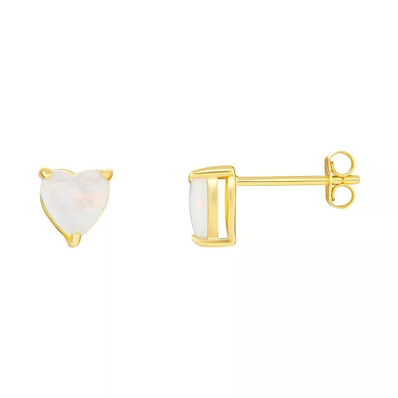 PRIMROSE 18k Gold Over Silver Opal Heart Stone Stud Earrings, Womens Yellow Gold Tone White Product Image