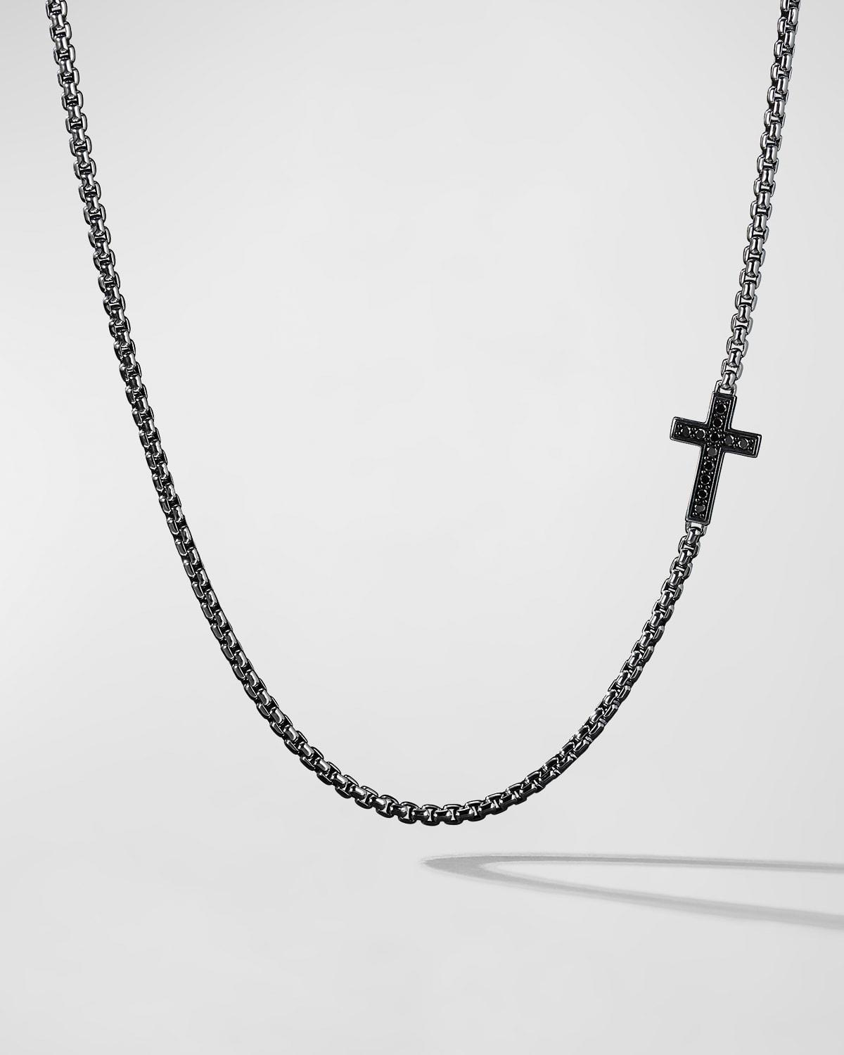 Mens Streamline Cross Station Necklace with Pav Black Diamonds Product Image