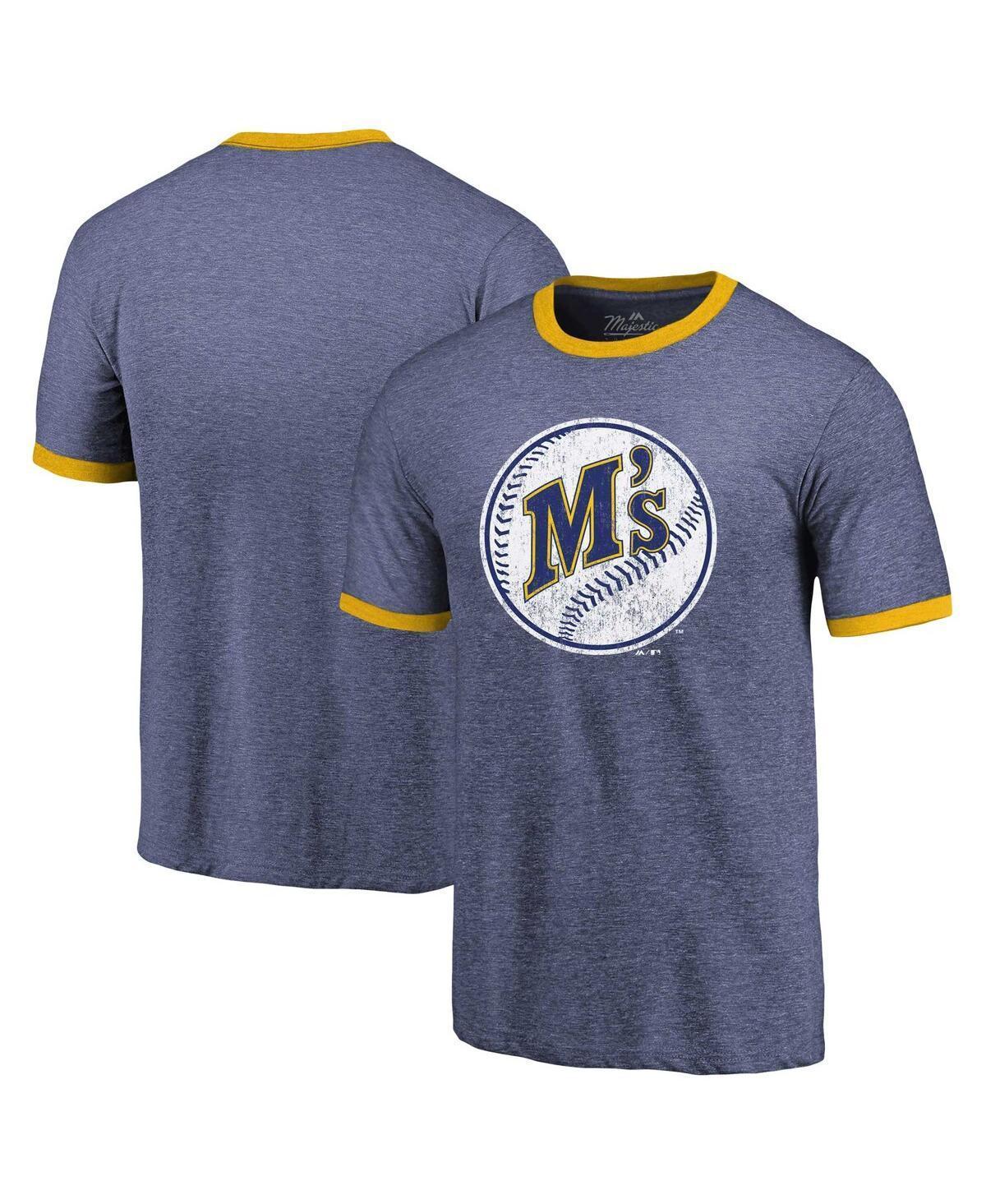 Majestic Mens Threads Royal Seattle Mariners Ringer Tri-Blend T-Shirt Product Image