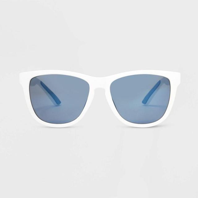 Womens Rubberized Plastic Square Sunglasses with Mirrored Polarized Lenses - All In Motion White Product Image