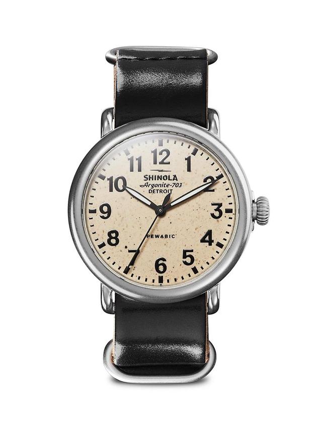 Mens Pewabic x Shinola Runwell 3H Stainless Steel & Black Leather Strap Watch Product Image