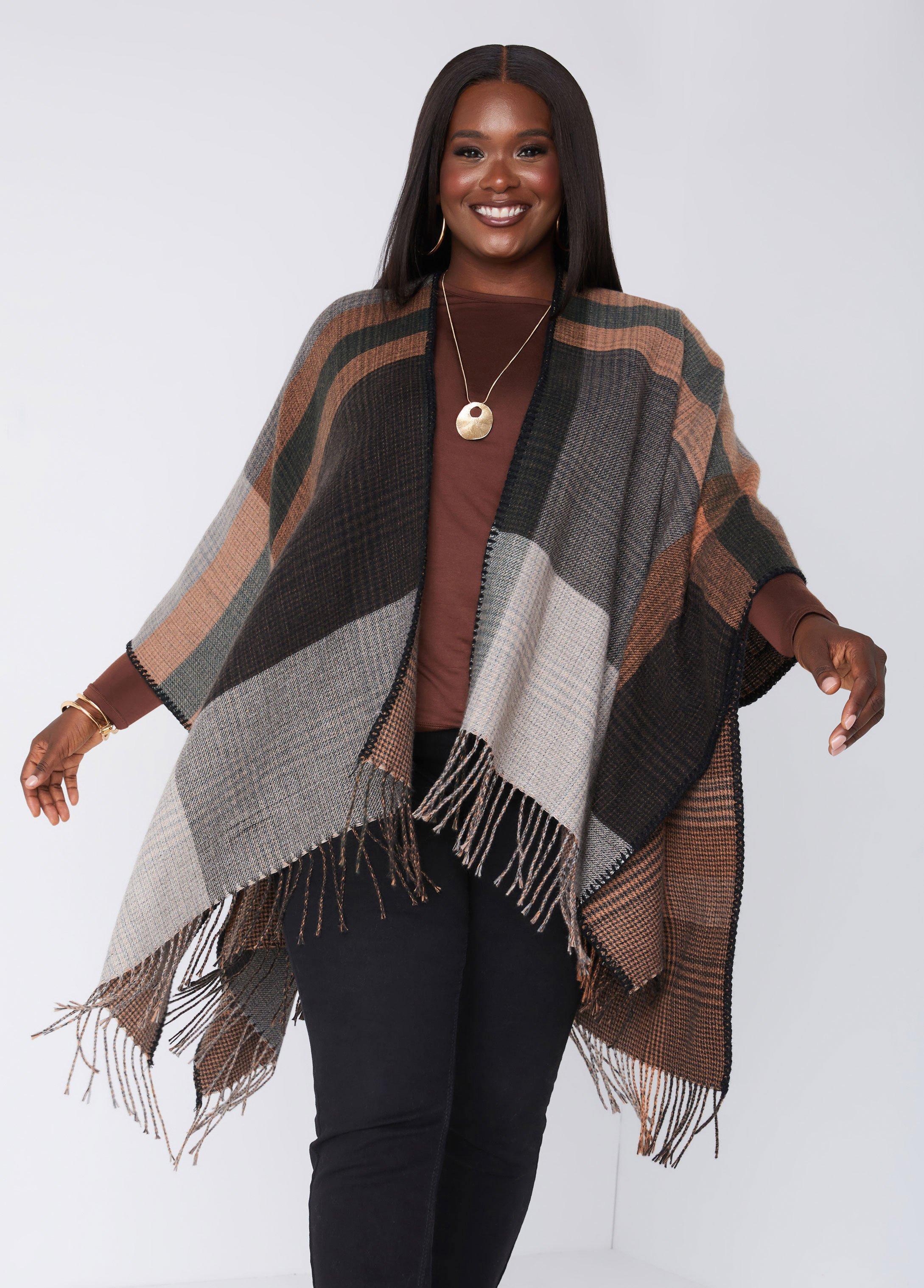 Reversible Fringed Plaid Ruana product image