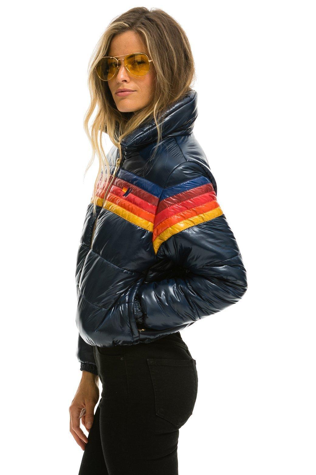 5 STRIPE LUXE APRES PUFFER JACKET - GLOSSY NAVY Female Product Image