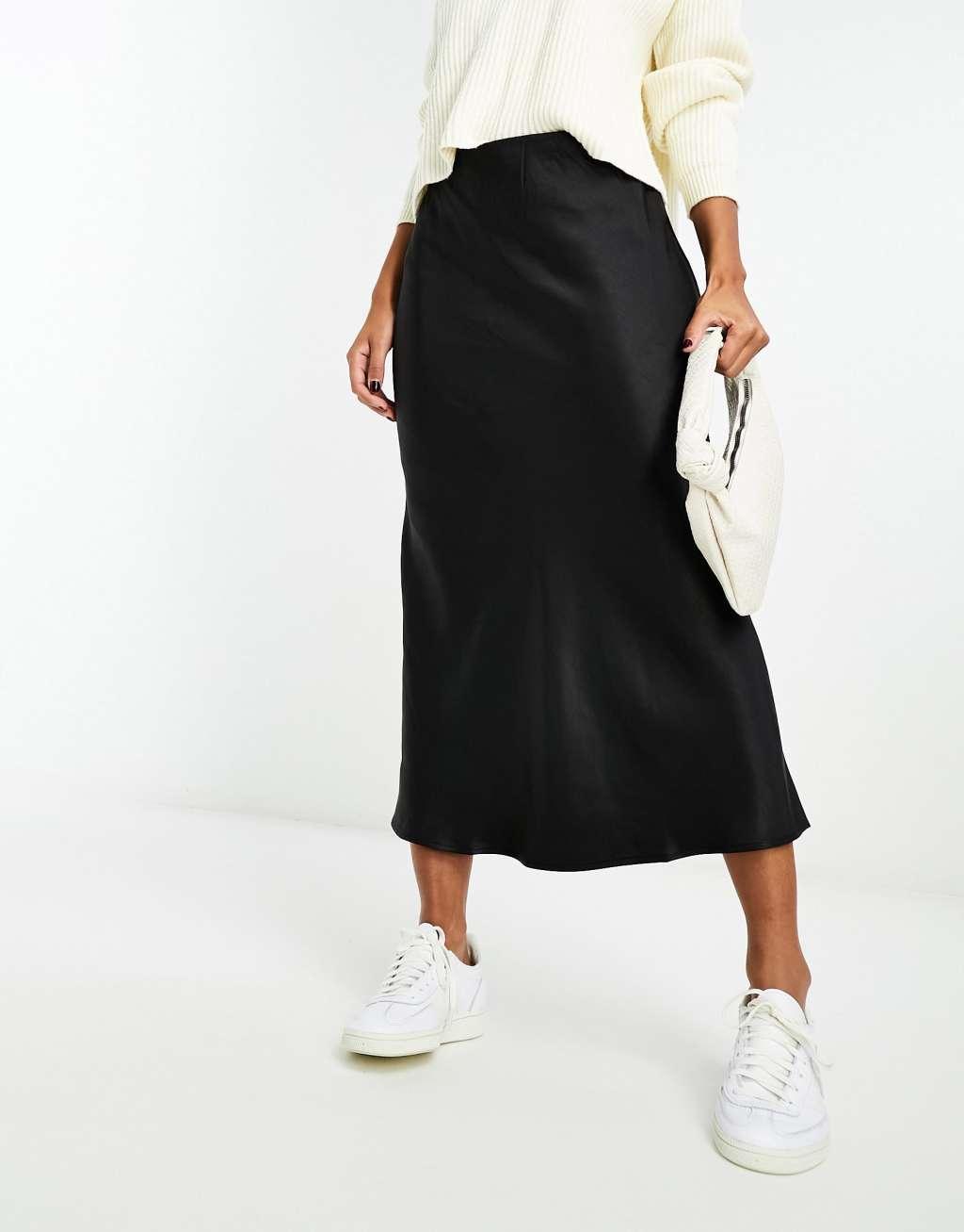 Mango satin midi skirt in black Product Image