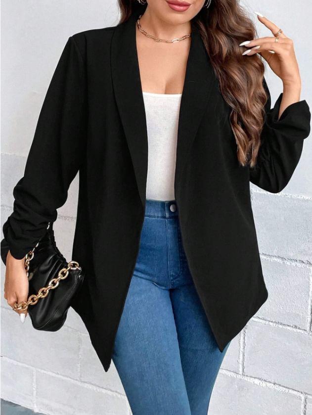 Plus Size Shawl Lapel Plain Open Front Blazer Product Image