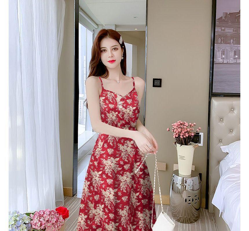 Spaghetti Strap Floral Maxi A-Line Dress Product Image