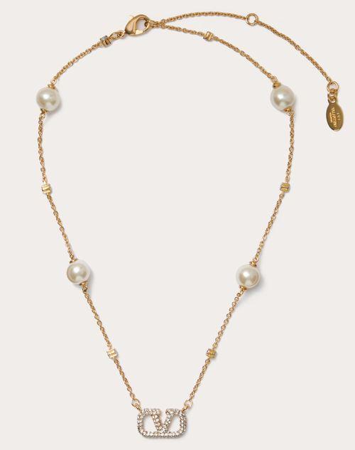 VLOGO SIGNATURE METAL NECKLACE WITH SWAROVSKI® CRYSTALS AND PEARLS  Product Image