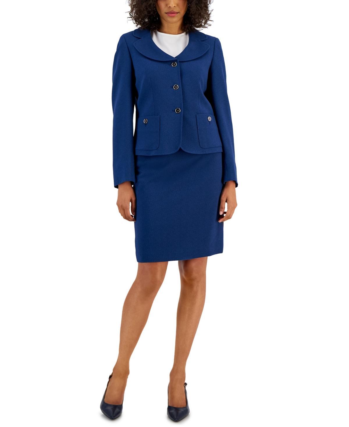 Nipon Boutique Textured Crepe Notch Lapel Patch Pocket Button Front Jacket Skirt Set Product Image