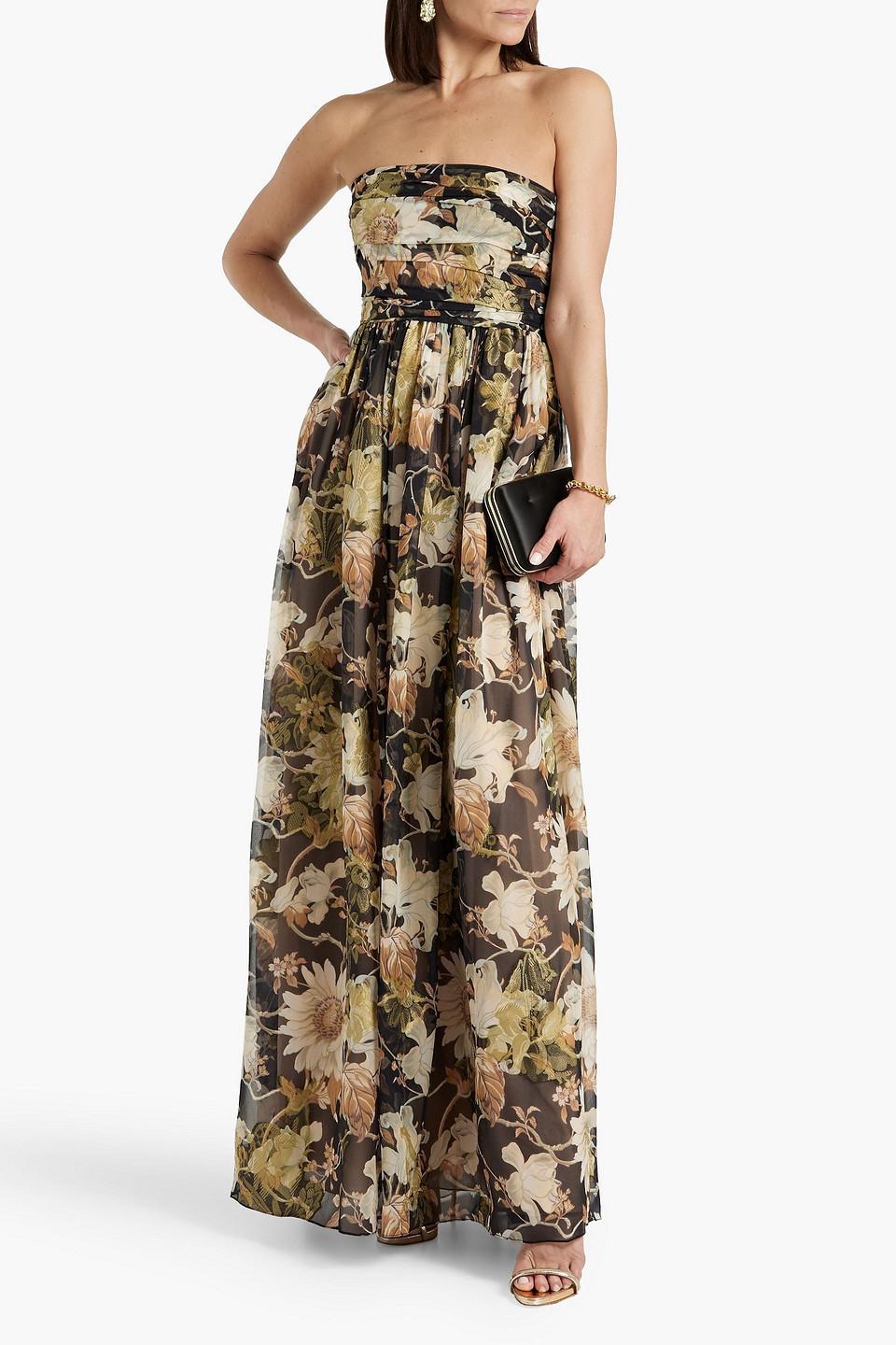 Strapless Floral-print Metallic Fil Coupé Silk-blend Gown In Black Product Image