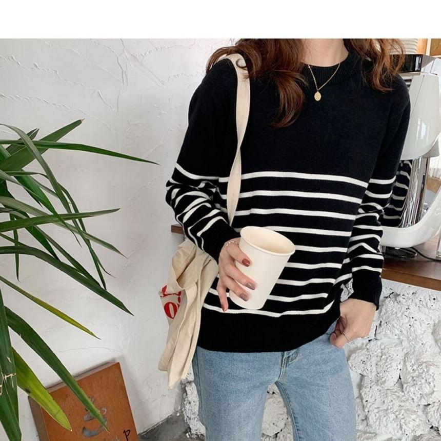 Crew Neck Striped Sweater Product Image