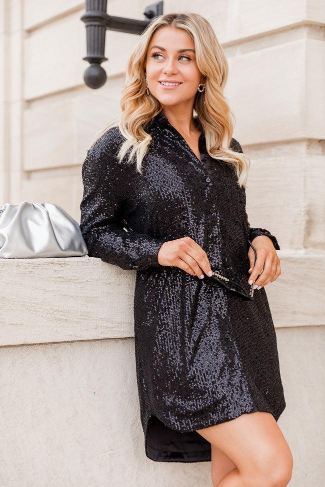 Heart Like Mine Long Sleeve Black Sequin Mini Dress Product Image