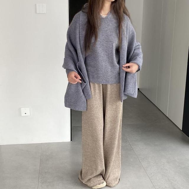 Mid Waist Plain Wide Leg Sweatpants Product Image