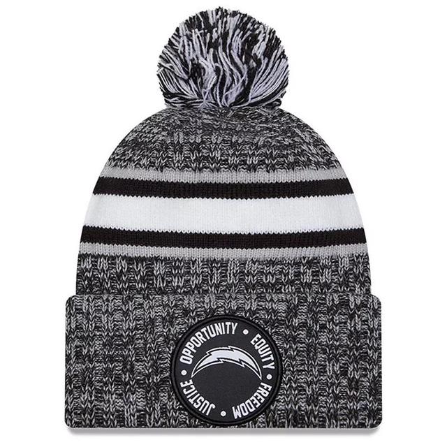 Mens New Era Heather Black Los Angeles Chargers 2023 Inspire Change Cuffed Knit Hat With Pom, Grey Product Image