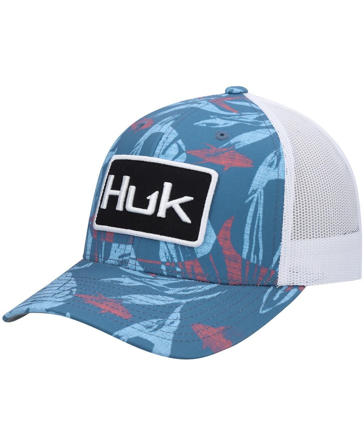 Mens Huk Blue Ocean Palm Trucker Logo Snapback Hat Product Image