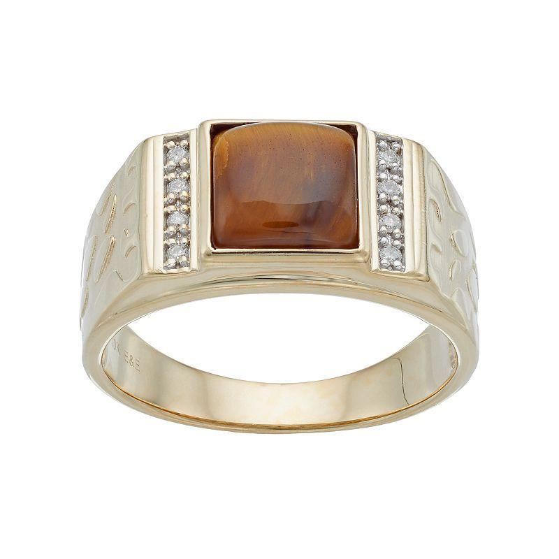 Mens 10k Tigers-Eye & Diamond Accent Ring 10k Gold Product Image