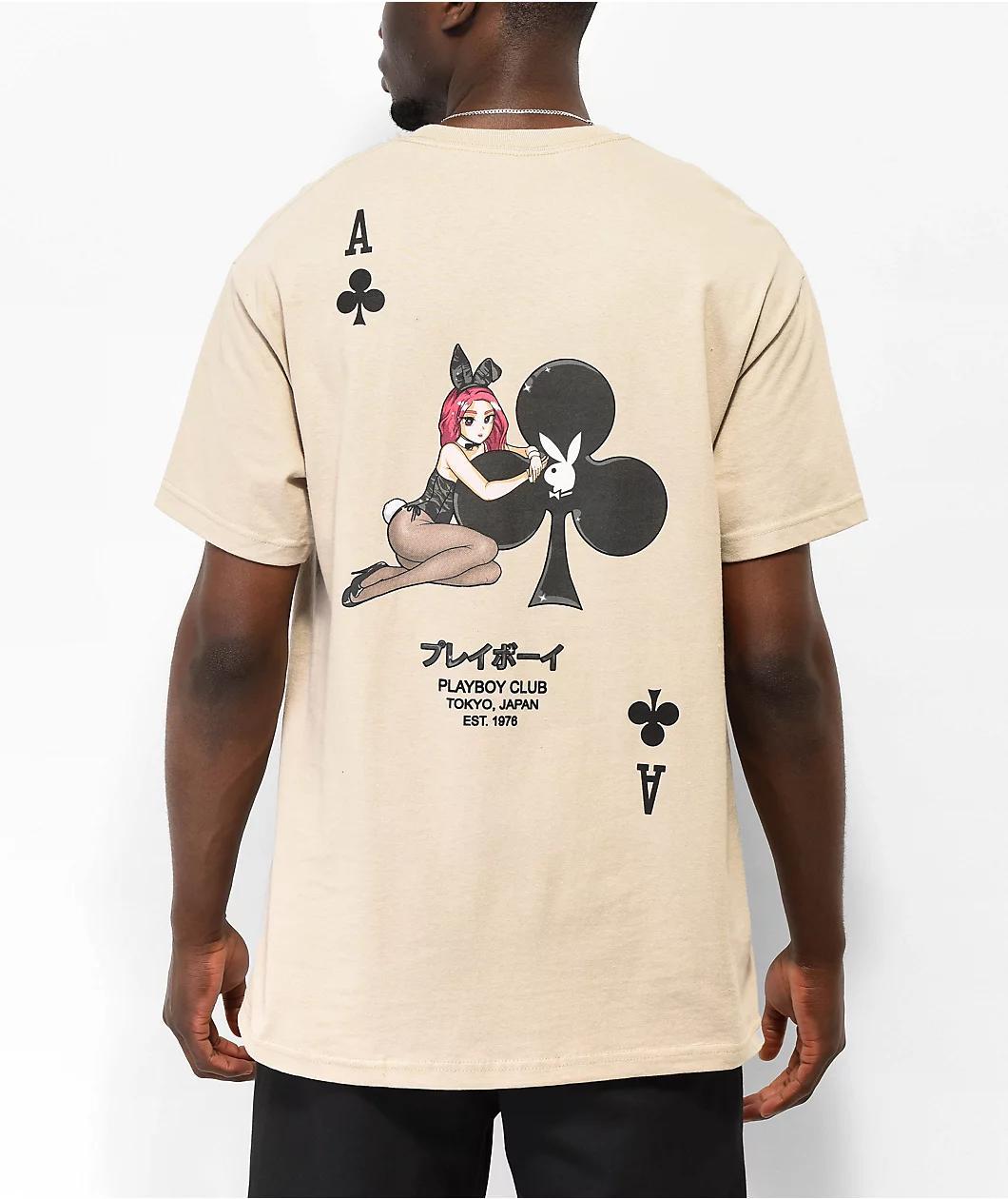 Color Bars X Playboy Ace Of Clubs Sand T-Shirt Product Image