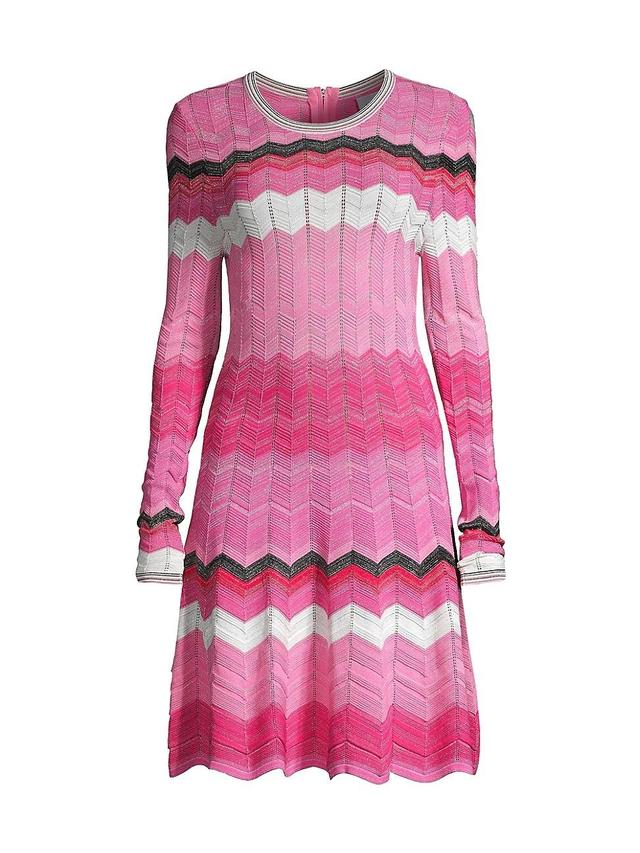 Womens Knit Long-Sleeve Zigzag Dress Product Image