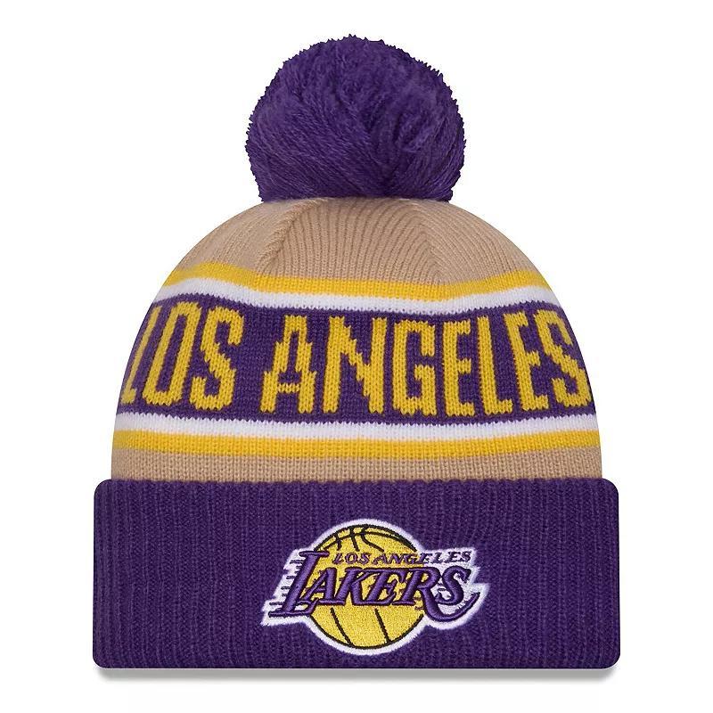 Mens New Era /Tan Los Angeles Lakers 2024 NBA Draft Cuffed Knit Hat with Pom Product Image