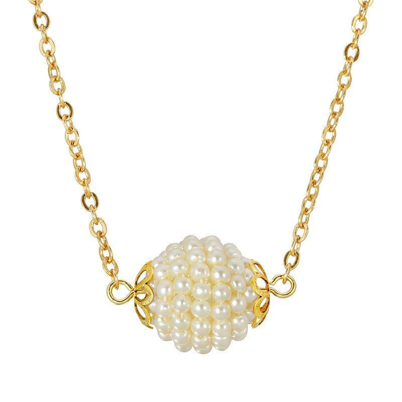 1928 Gold Tone Simulated Pearl Seeded Ball Necklace, Womens, White Product Image