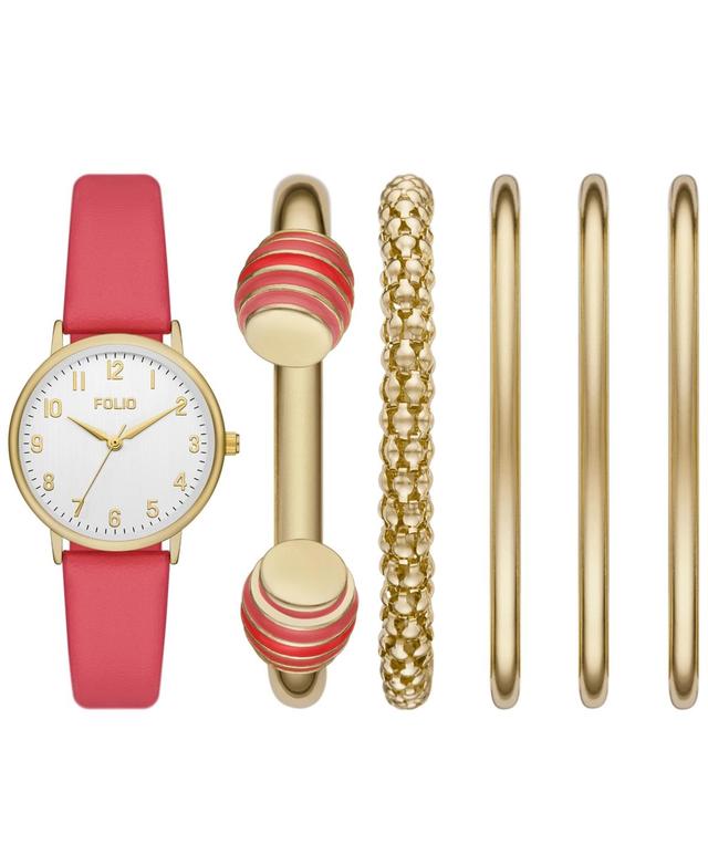 Folio Womens Three Hand Gold-Tone 32mm Watch and Bracelet Gift Set, 6 Pieces Product Image