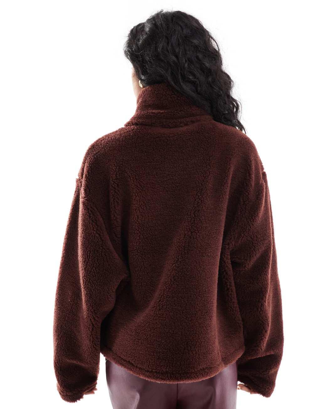 ASOS DESIGN borg zip through fleece in chocolate Product Image