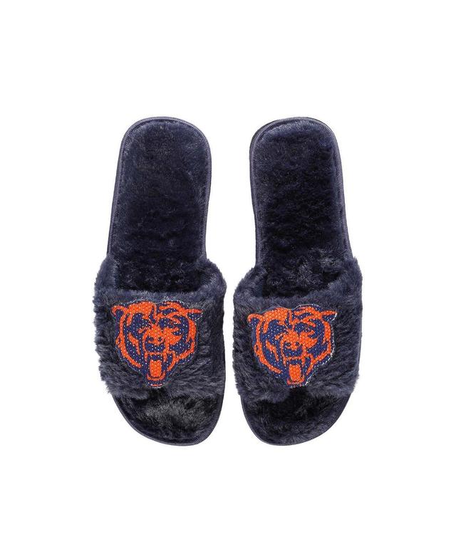 Womens FOCO Chicago Bears Rhinestone Fuzzy Slippers Blue Product Image