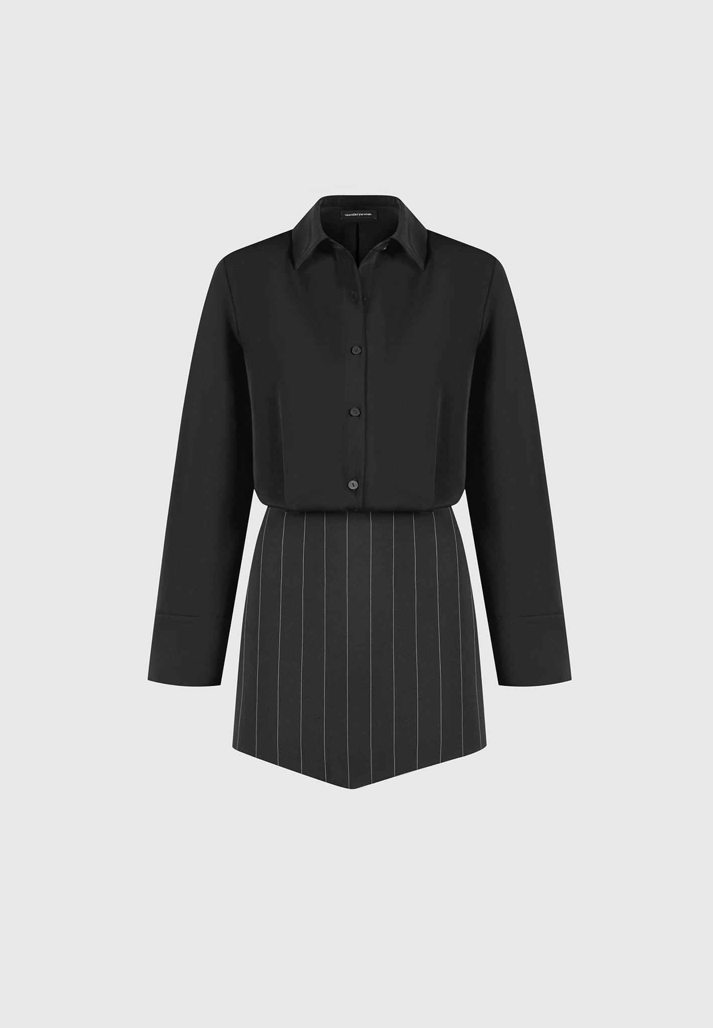 Pinstripe Skirt Shirt Dress - Black Female Product Image