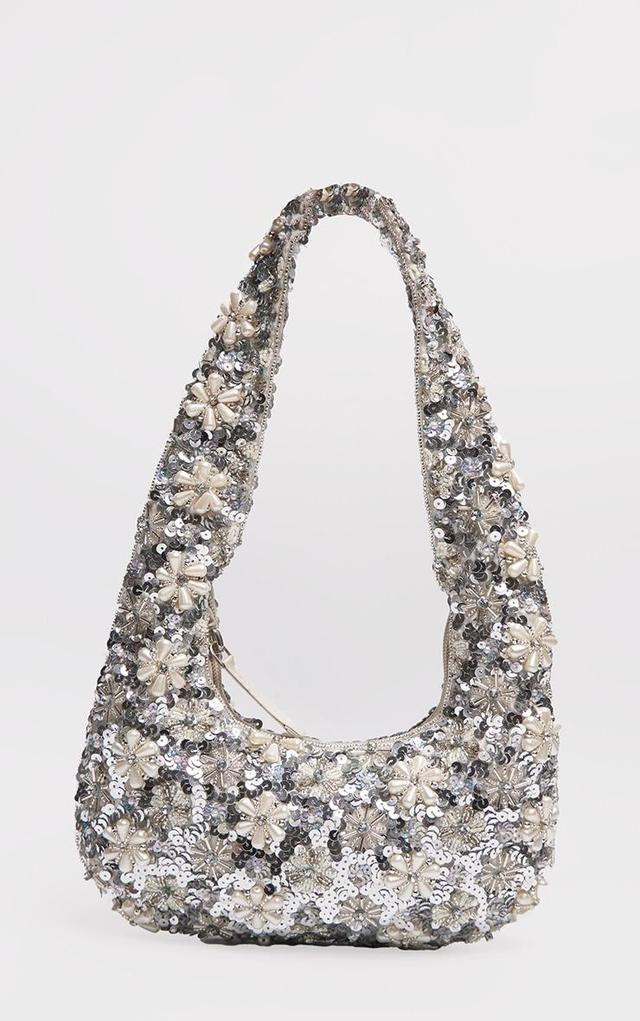 Silver Flower Sequin Handbag Product Image