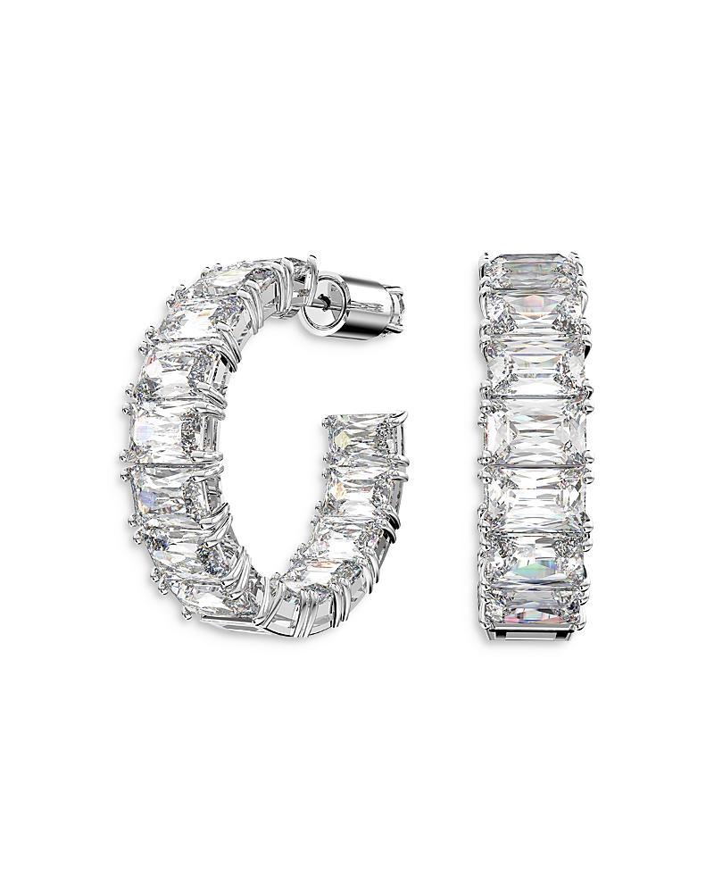 Womens Matrix Swarovski Crystal Octagon-Cut Rhodium-Plated Hoop Earrings Product Image