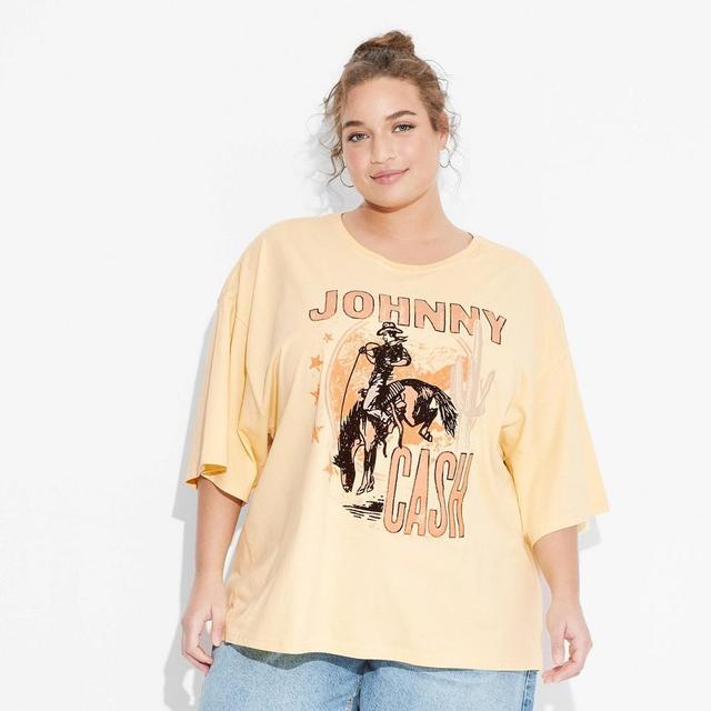 Womens Johnny Cash Oversized Short Sleeve Graphic T-Shirt - Yellow Product Image