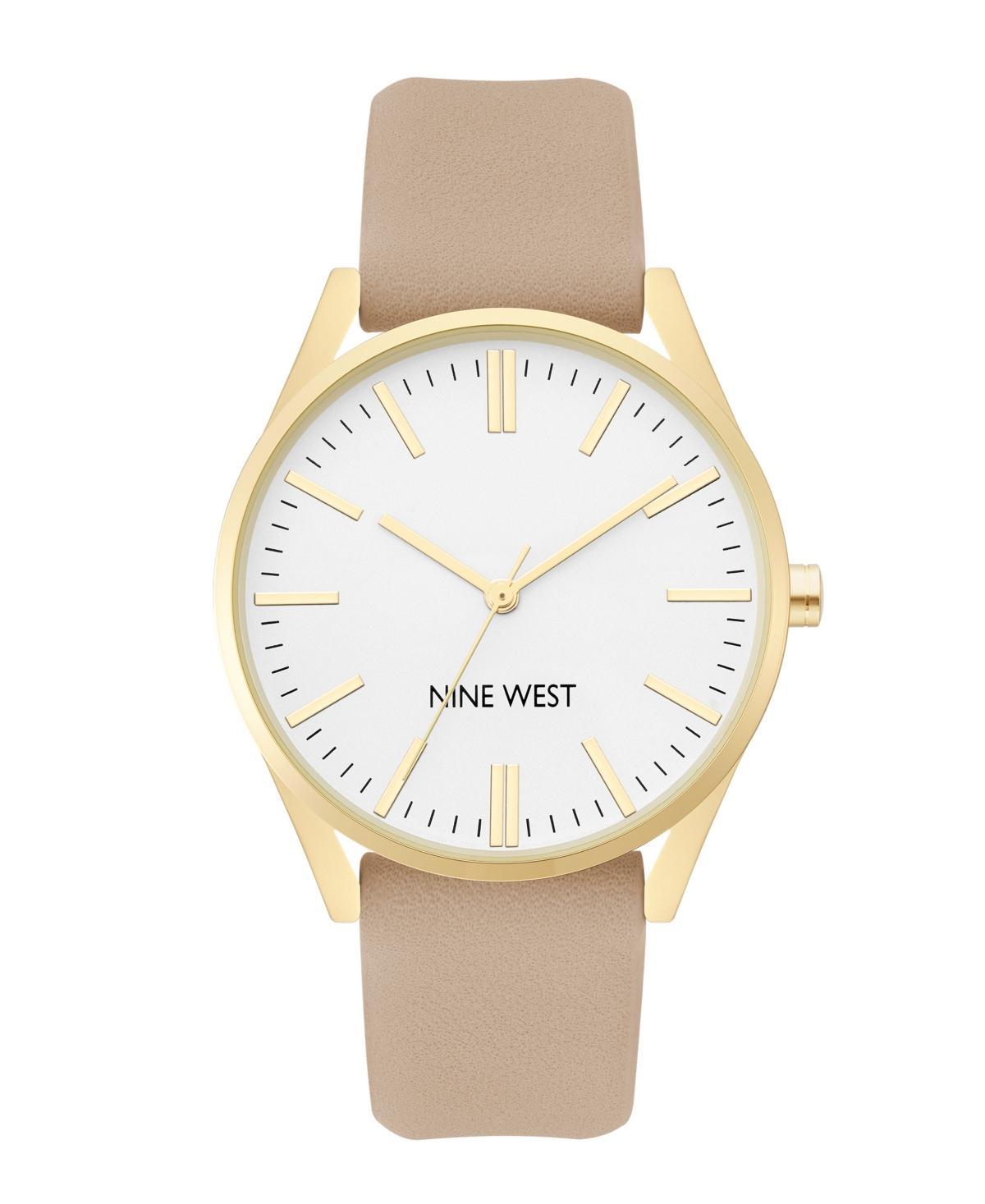 Nine West Womens Faux Leather Strap Watch Gold Tone Product Image