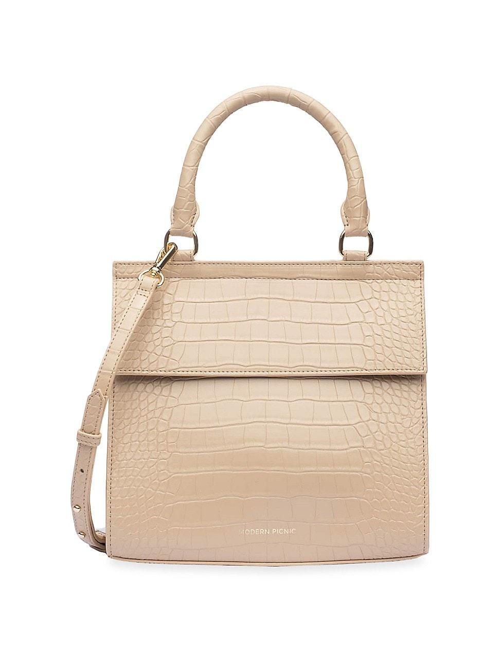 Womens The Luncher Crocodile-Embossed Vegan Leather Bag - Cream Croc - Cream Croc Product Image