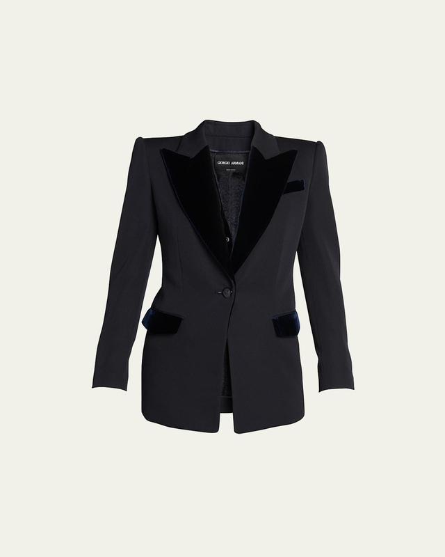 Womens Velvet-Embellished Single-Breasted Jacket Product Image