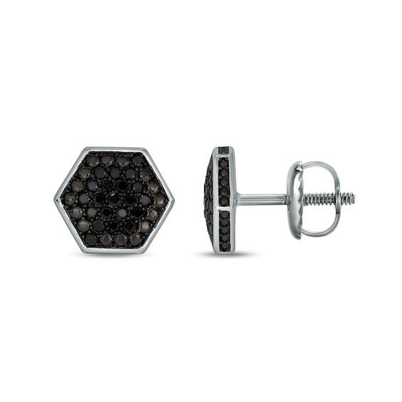 Men's 1/3 CT. T.w. Hexagonal Black Multi-Diamond Frame Stud Earrings in Sterling Silver Product Image