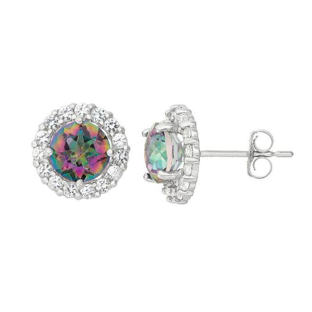 Designs by Gioelli Mystic Topaz & White Topaz 10k White Gold Halo Stud Earrings, Womens, Green Product Image