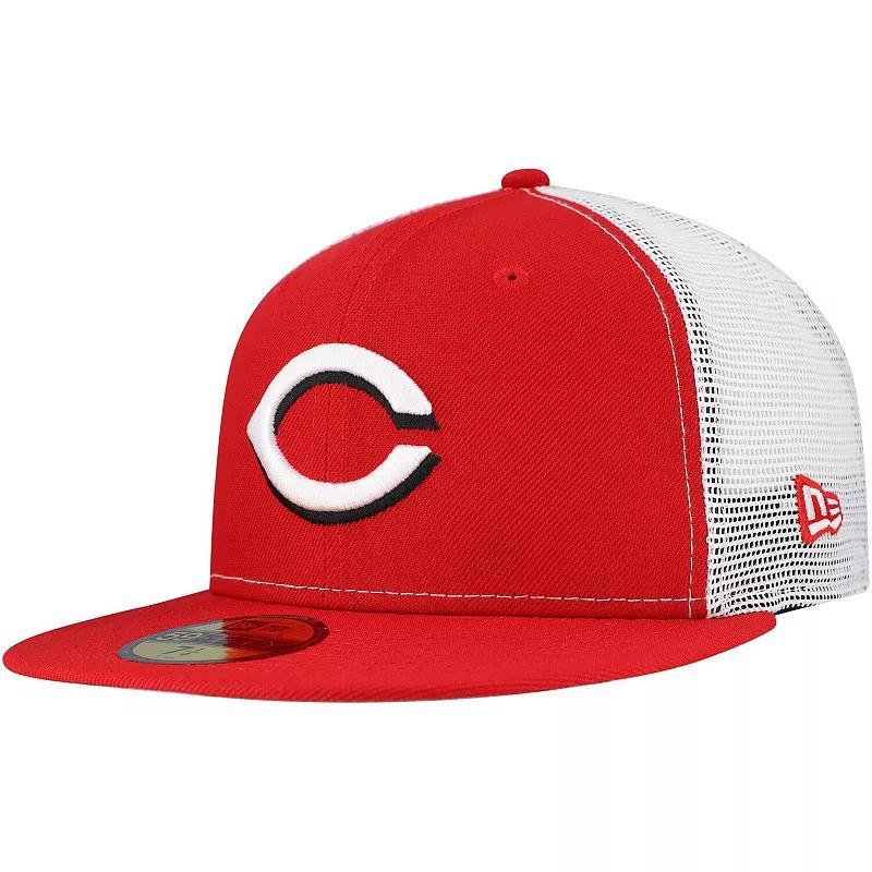 Mens New Era Red Cincinnati Reds Team Color 59FIFTY Trucker Fitted Hat Product Image