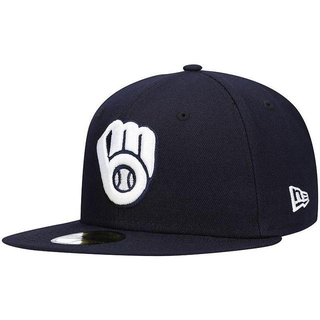 Mens New Era Milwaukee Brewers Logo White 59FIFTY Fitted Hat Blue Product Image