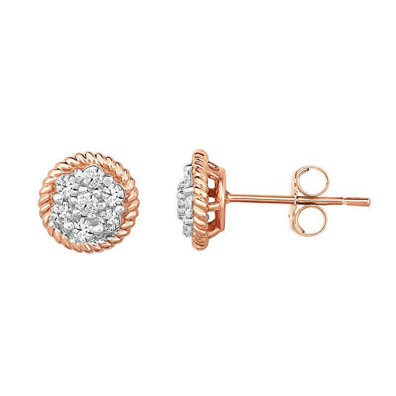 10k Rose Gold 3/8 Carat T.W. Diamond Circle Stud Earrings, Womens Product Image