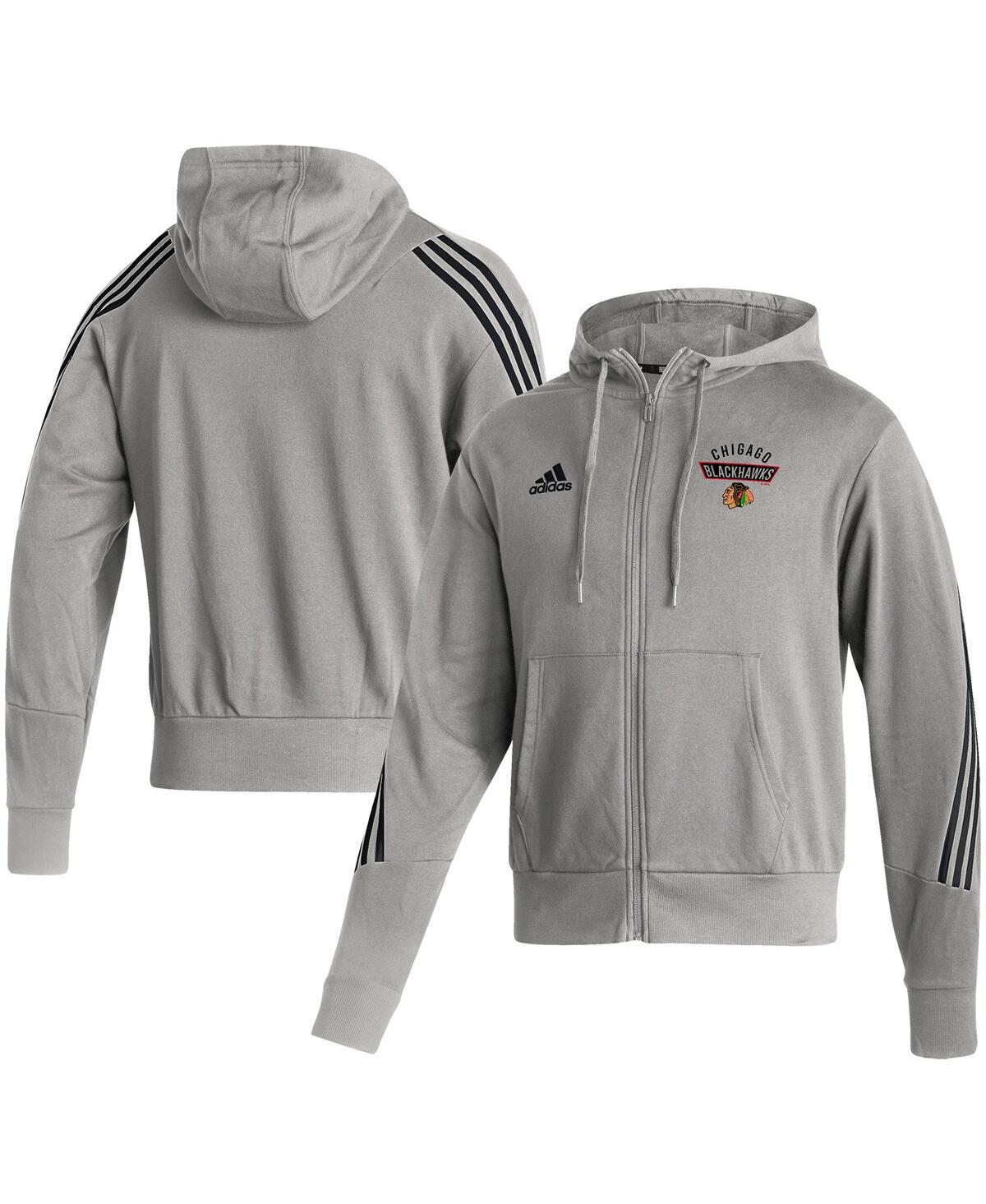 Mens adidas Heathered Gray Chicago Blackhawks Fashion Full-Zip Hoodie Product Image