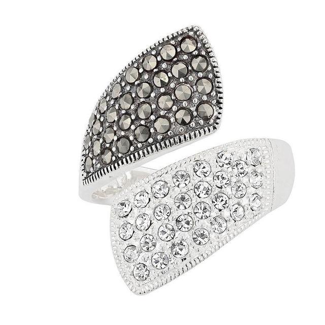 Lavish by TJM Sterling Silver Crystal & Marcasite Bypass Ring, Womens Product Image