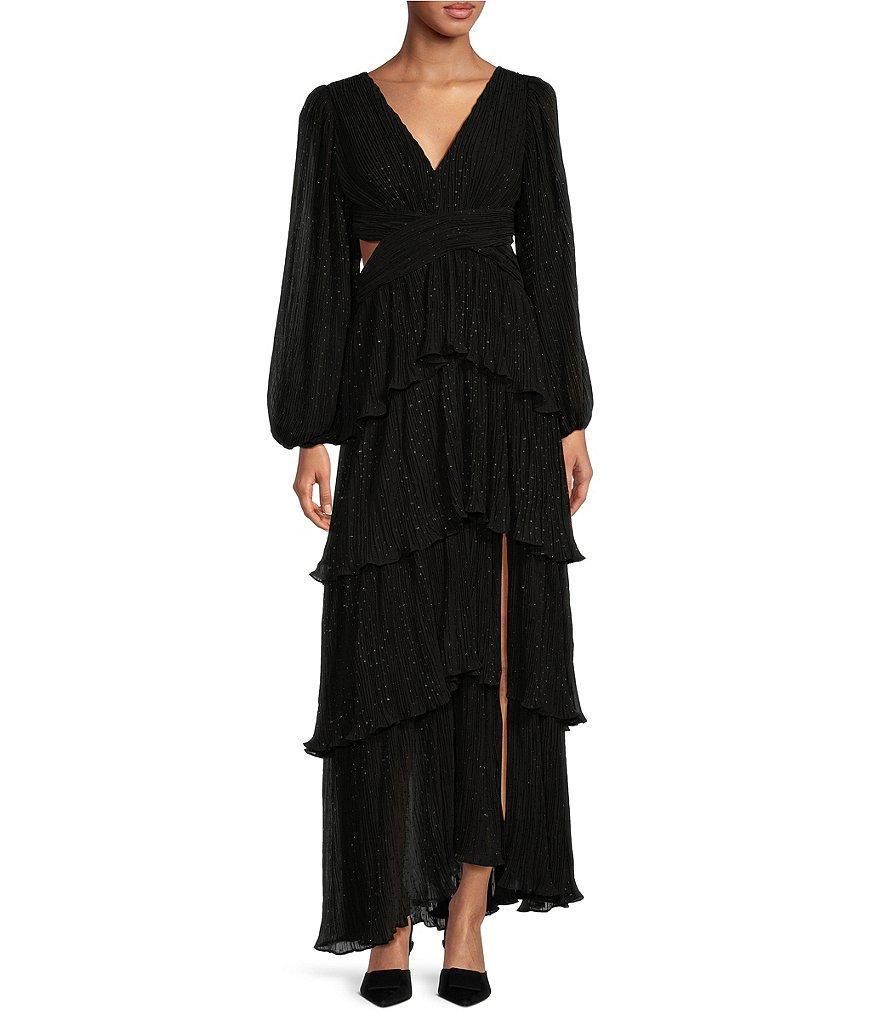 ASTR The Label Anora V Neck Long Sleeve Tiered Maxi Dress Product Image