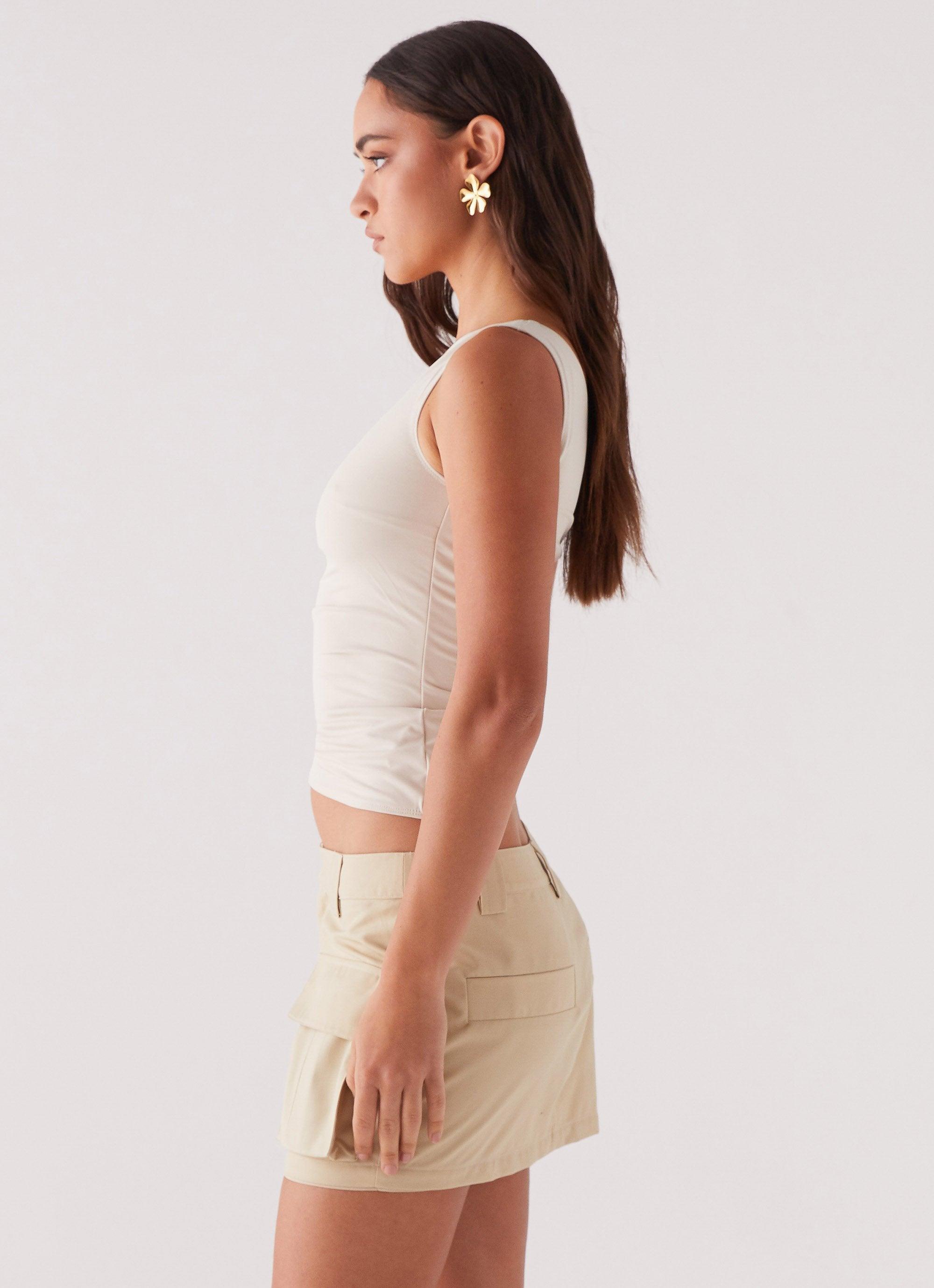 Heart To Heart Cargo Mini Skirt - Beige Product Image