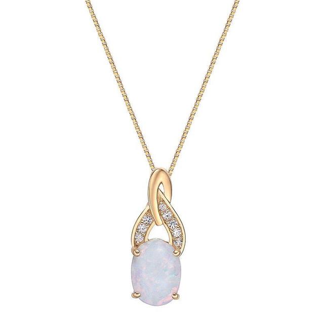 Gemminded 2 Micron 18K Gold Plated Sterling Silver Lab-Created Opal & Lab-Created White Sapphire Pendant, Womens Gold Tone Product Image