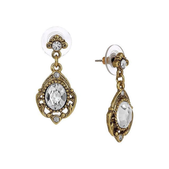 1928 Gold Tone Crystal Drop Earrings, Womens, White Product Image