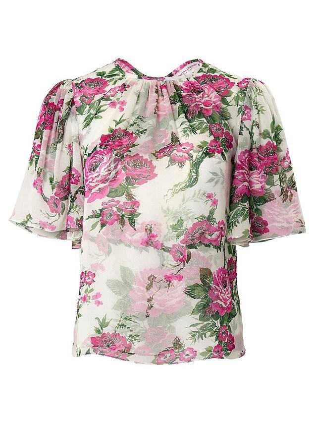 Womens Silk Floral Short-Sleeve Top Product Image