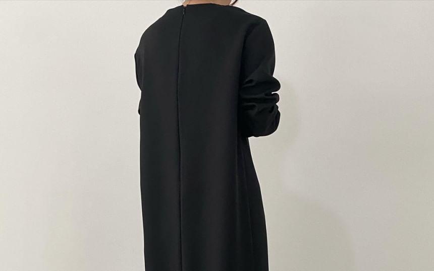 Set: Long-Sleeve Plain Top + High Rise Asymmetrical Maxi Skirt Product Image