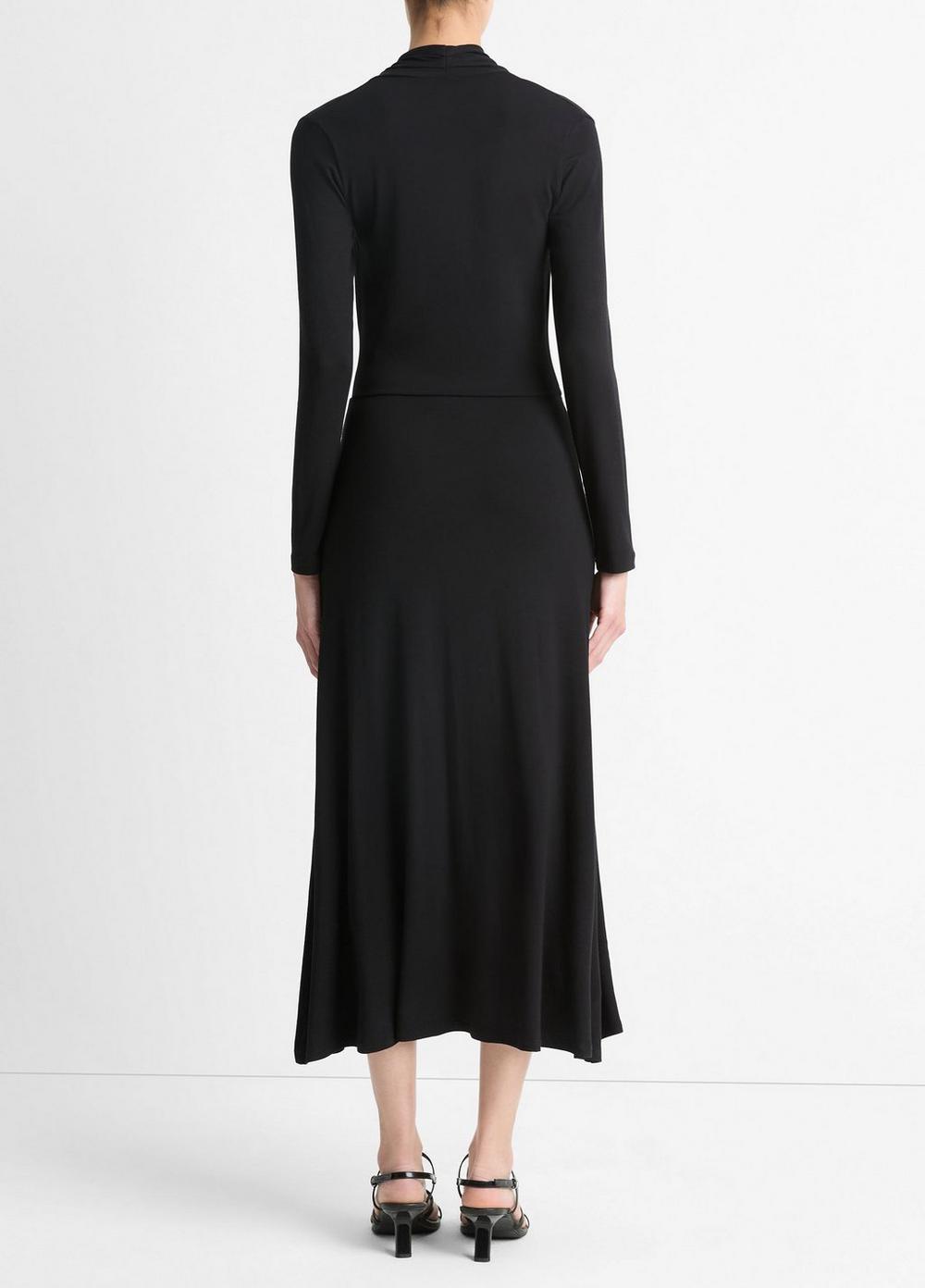 Womens Long-Sleeve Crossover Dress, Black, Size L Vince Product Image