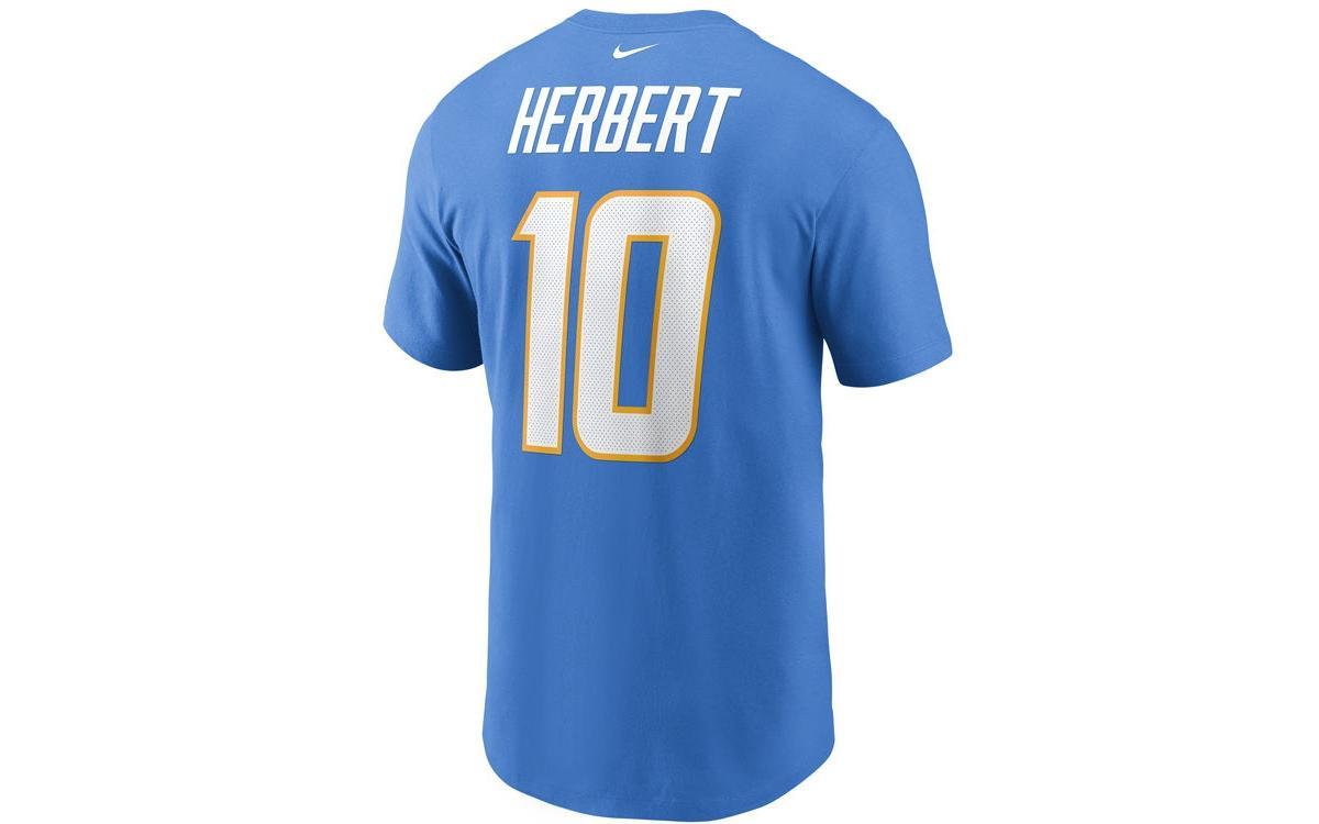 Nike Los Angeles Chargers Mens Pride Name and Number Wordmark 3.0 Player T-shirt Justin Herbert Product Image