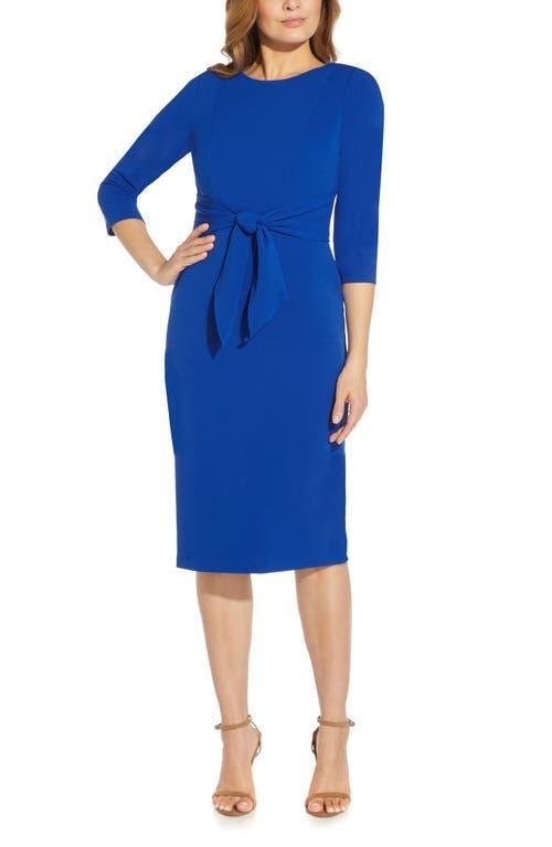 Adrianna Papell Stretch Crepe Crew Neck Tie Waist 34 Sleeve Midi Sheath Dress Product Image